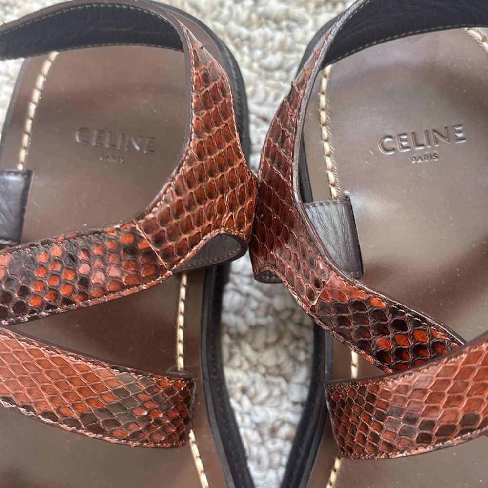 CELINE python Strappy Sandals with Gold Buckle - Picture 6 of 10